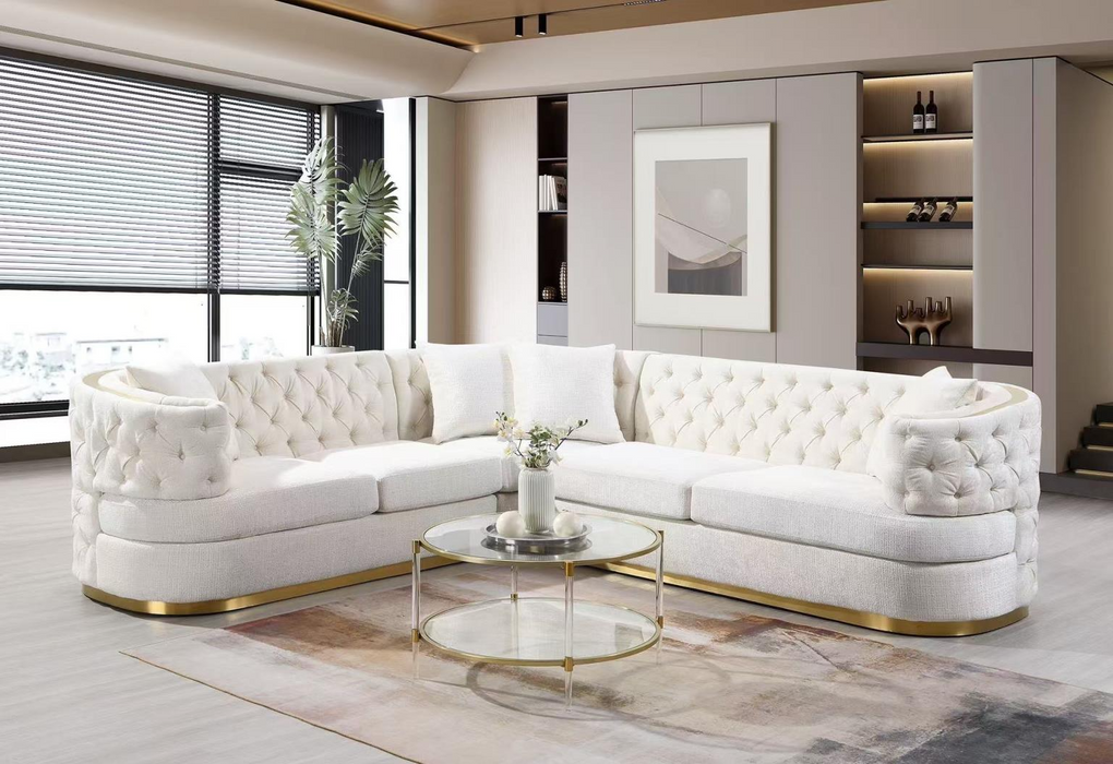Javamia Cream Velvet 3 Piece Sectional
