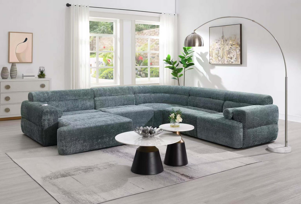 Alaska Green 5 Piece Power Chaise Sectional