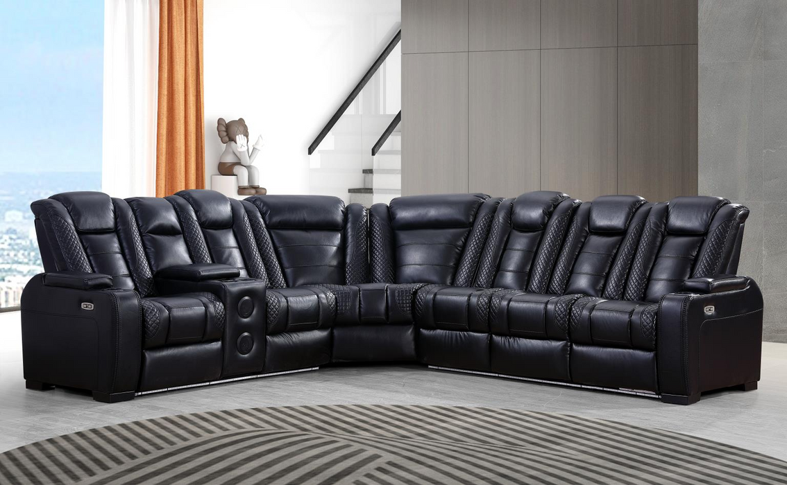 Zachary Black 3 Piece Power Sectional