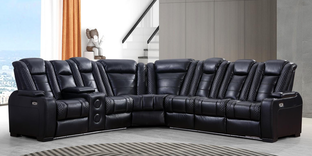 Zachary Black 3 Piece Power Sectional — Lara Furniture
