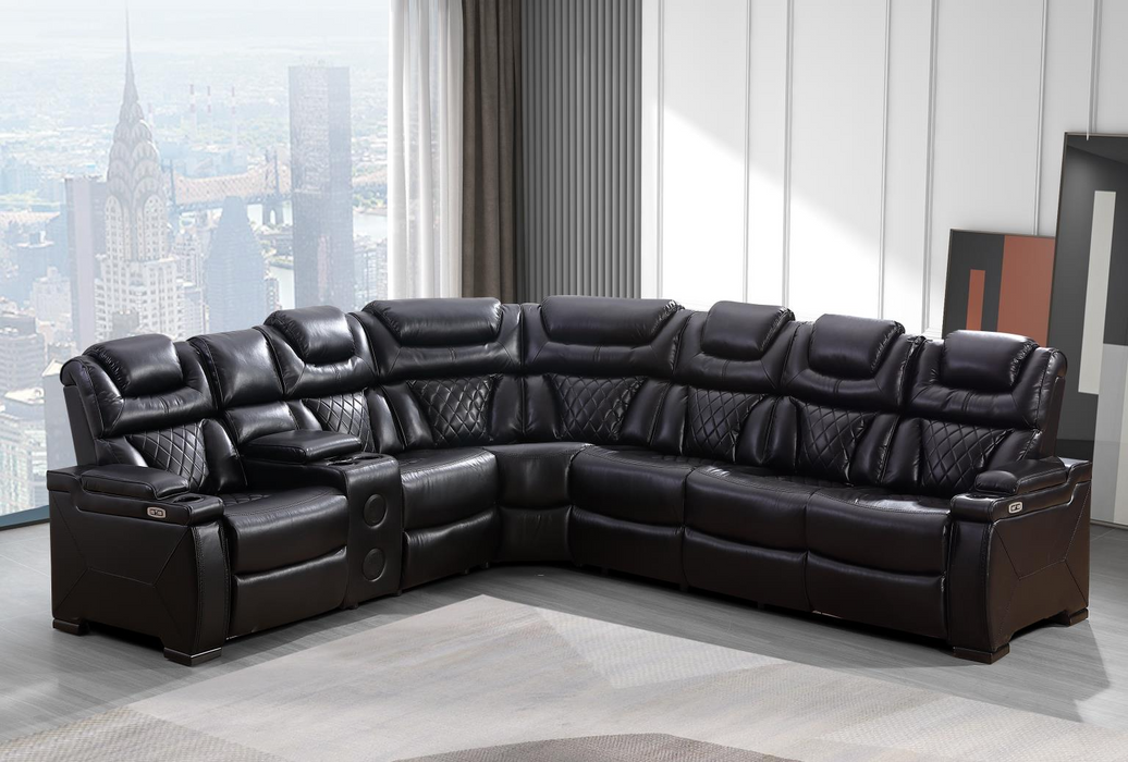 Braden 3 Piece Power Black Sectional, Recliner with Power, Headrest , Speakers, LED Lights
