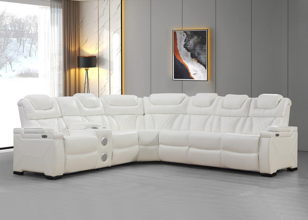 Braden 3 Piece Power White Sectional, Recliner with Power, Headrest , Speakers, LED Lights