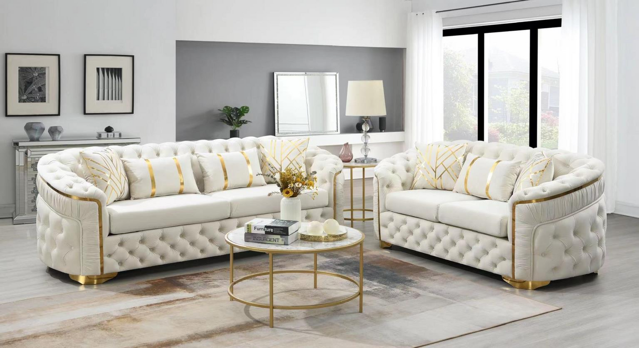 Queen Elizabeth Cream Living Room Set ( Sofa & Loveseat)