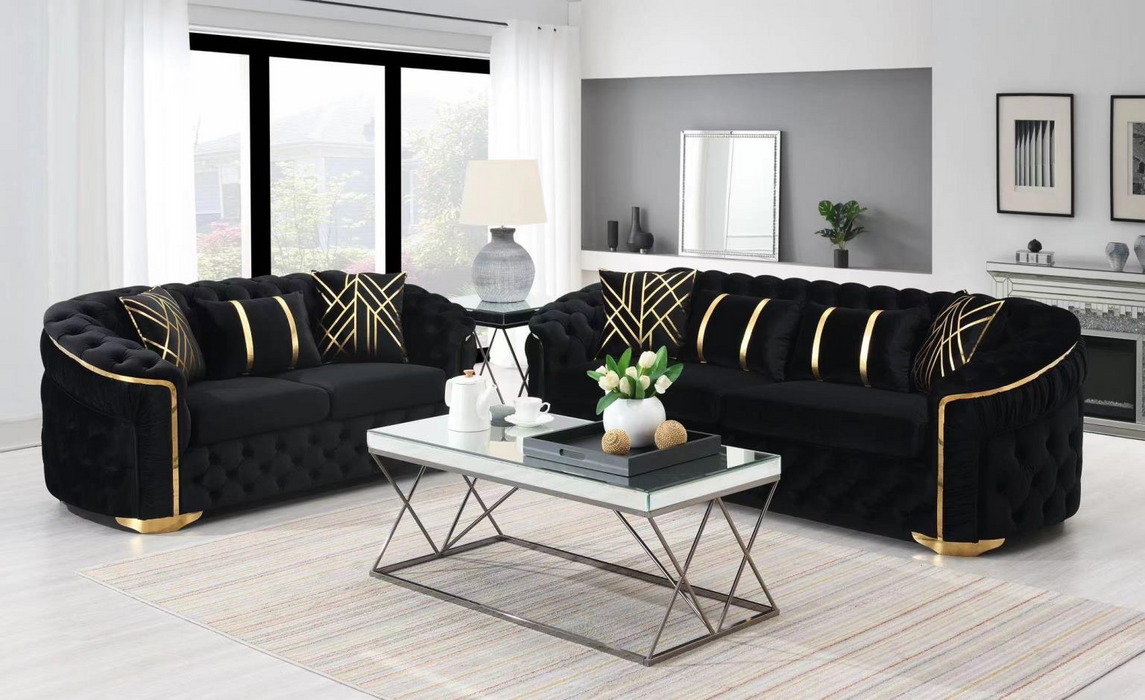 Queen Elizabeth Black Living Room Set (Sofa & Loveseat)