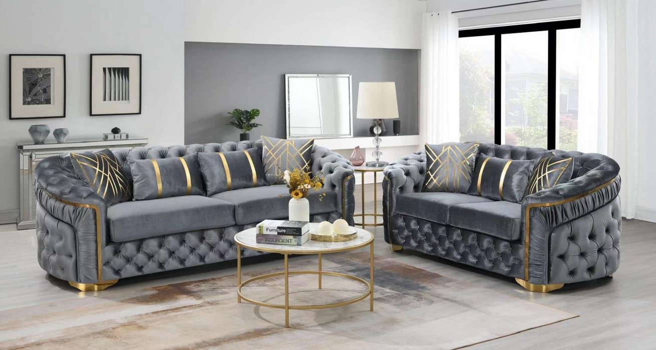 Queen Elizabeth Gray Living Room Set ( Sofa & Loveseat )