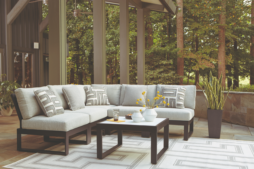 Beachloft 5-Piece Outdoor Black / Gray Sectional with Ottoman