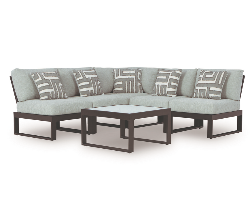 Beachloft 5-Piece Outdoor Black / Gray Sectional with Ottoman