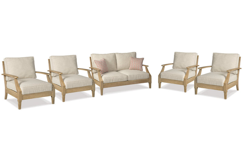 Clare View Beige Outdoor Loveseat and 4 Lounge Chairs -  Ashley - Lara Furniture