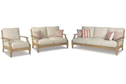 Clare View Beige Outdoor Sofa, Loveseat and Lounge Chair -  Ashley - Lara Furniture
