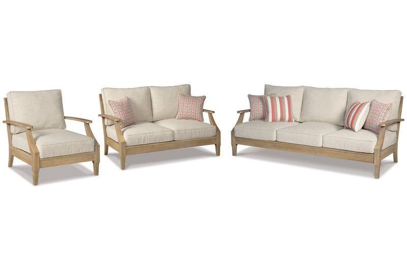 Clare View Beige Outdoor Sofa, Loveseat and Lounge Chair -  Ashley - Lara Furniture