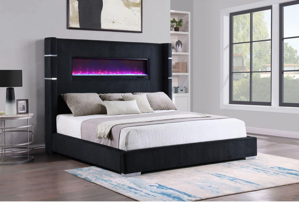 Villas Black Queen Bed W/ Fireplace insert