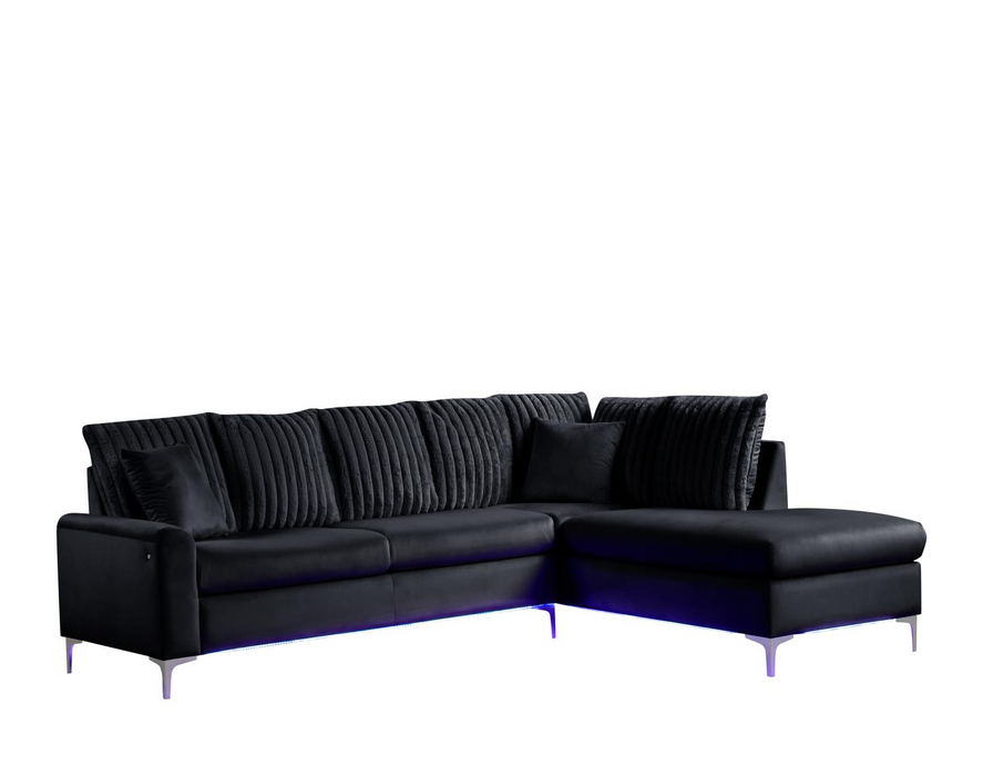 Melinay 2 Piece Black Upholstered Sectional With LED
