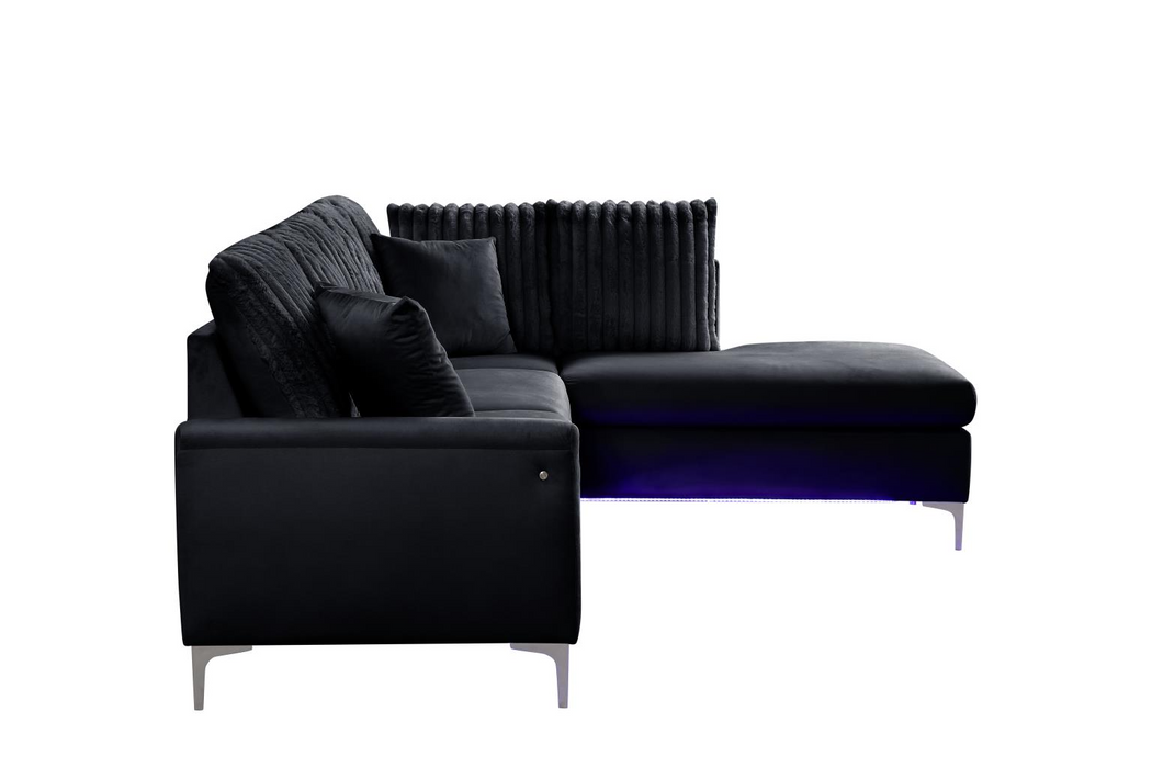 Melinay 2 Piece Black Upholstered Sectional With LED