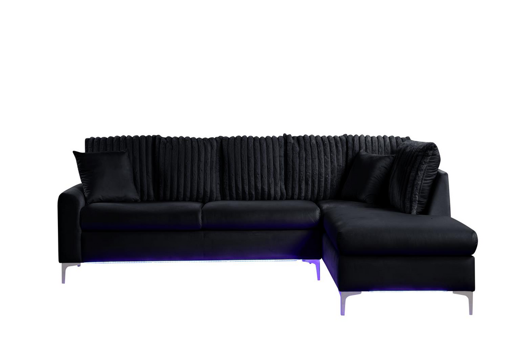 Melinay 2 Piece Black Upholstered Sectional With LED