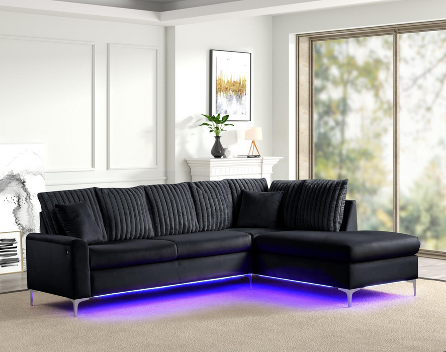 Melinay 2 Piece Black Upholstered Sectional With LED