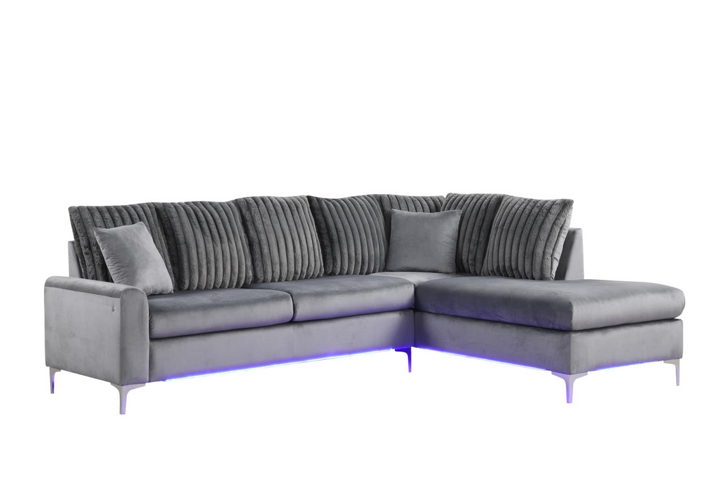 Melinay 2 Piece Gray Upholstered Sectional With LED