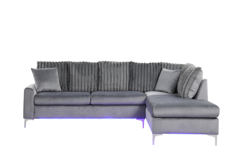 Melinay 2 Piece Gray Upholstered Sectional With LED
