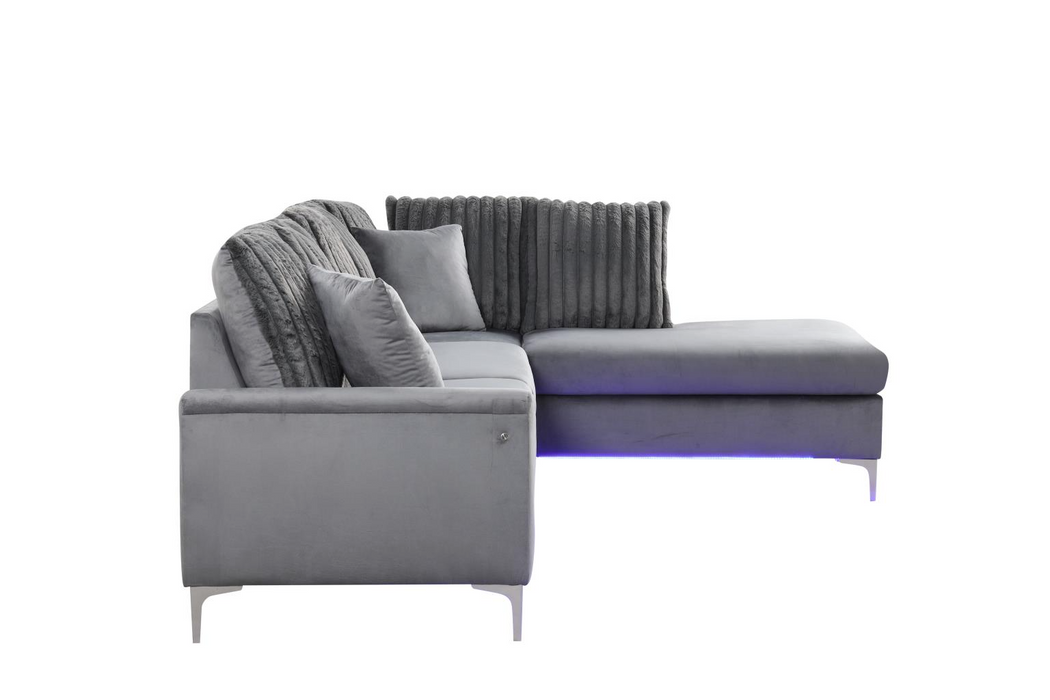 Melinay 2 Piece Gray Upholstered Sectional With LED