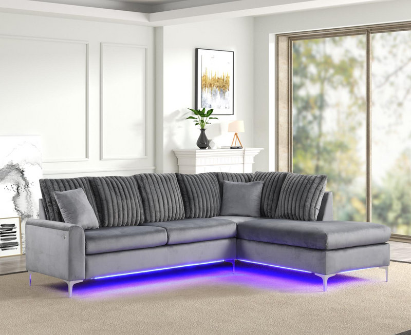 Melinay 2 Piece Gray Upholstered Sectional With LED