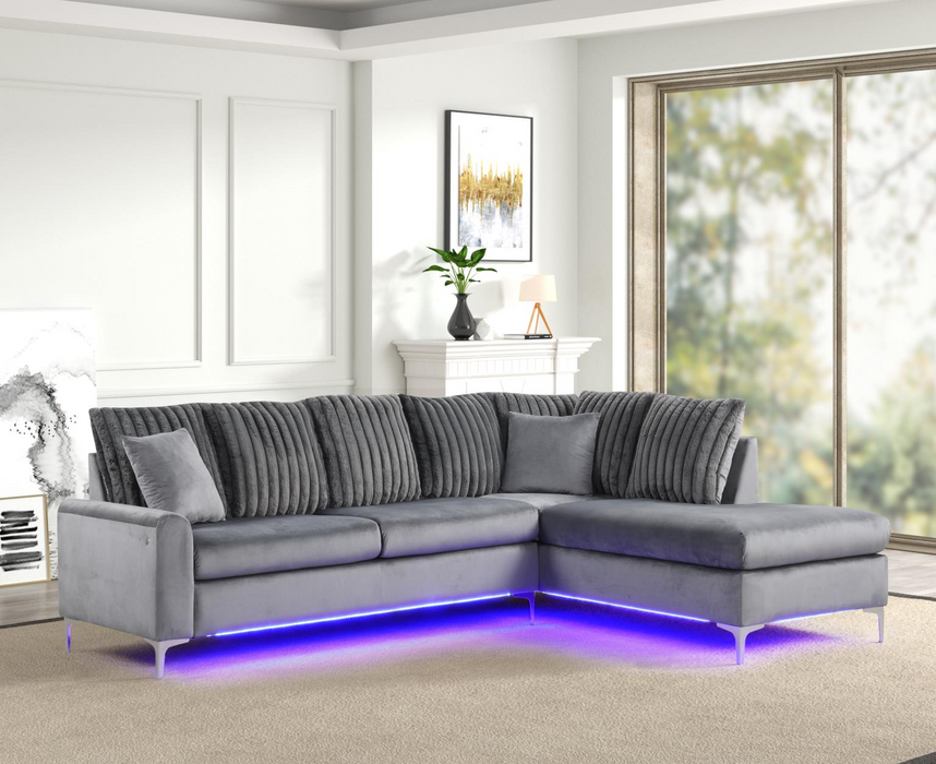 Melinay 2 Piece Gray Upholstered Sectional With LED