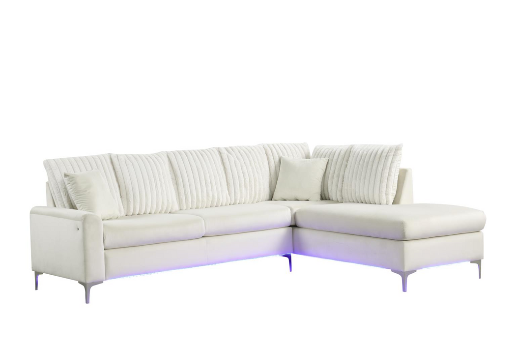 Melinay 2 Piece Beige Upholstered Sectional With LED