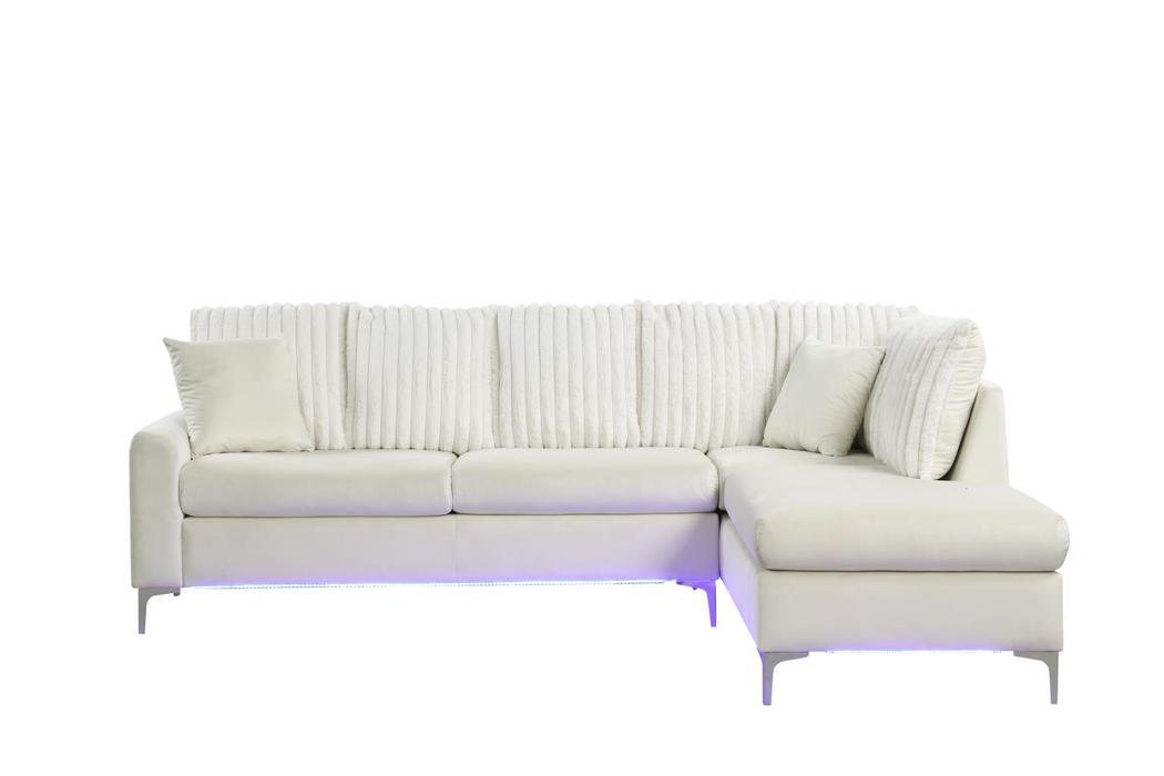 Melinay 2 Piece Beige Upholstered Sectional With LED