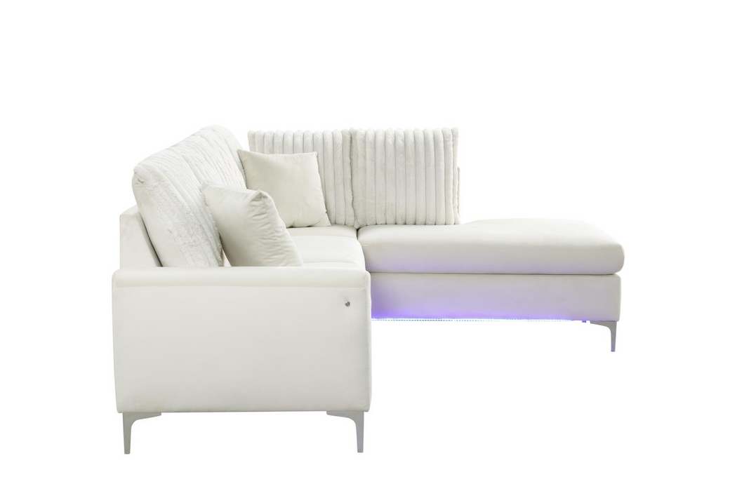 Melinay 2 Piece Beige Upholstered Sectional With LED