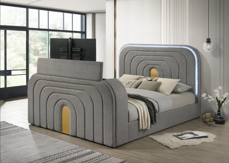 Evalyn Gray King TV Fireplace Bed