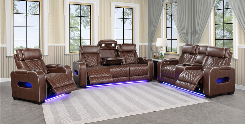 Polax Brown Power Recliner Living Room Set