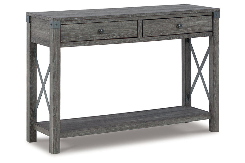 Freedan Grayish Brown Lift-top Coffee Table, 2 End Tables and Console -  Ashley - Lara Furniture