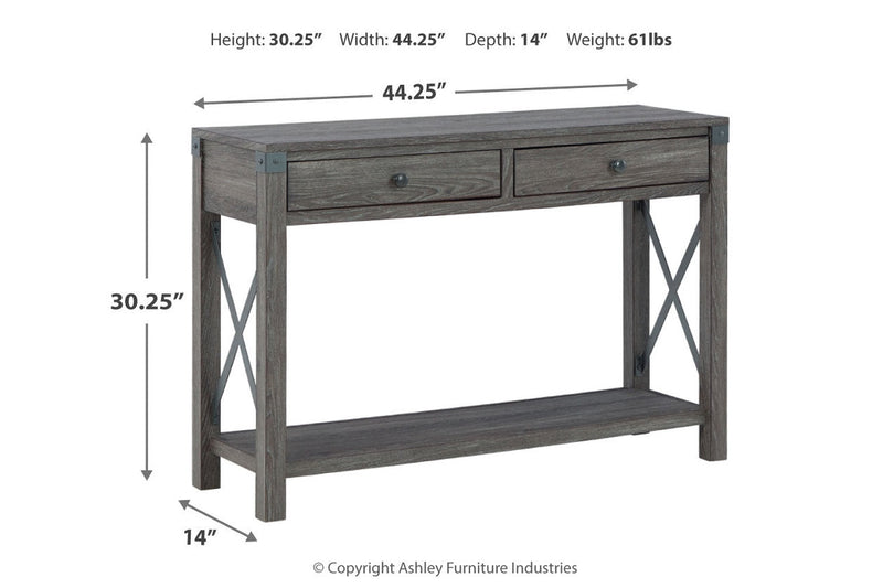 Freedan Grayish Brown Lift-top Coffee Table, 2 End Tables and Console -  Ashley - Lara Furniture