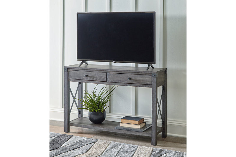 Freedan Grayish Brown Lift-top Coffee Table, 2 End Tables and Console -  Ashley - Lara Furniture