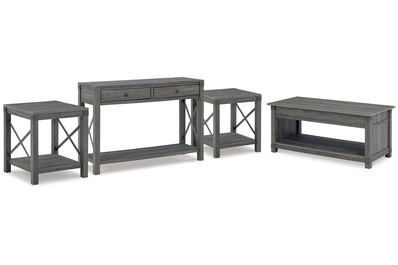 Freedan Grayish Brown Lift-top Coffee Table, 2 End Tables and Console -  Ashley - Lara Furniture