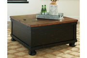 Valebeck Black/Brown Coffee Table and 2 Chairside End Tables -  Ashley - Lara Furniture