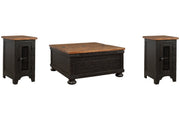Valebeck Black/Brown Coffee Table and 2 Chairside End Tables -  Ashley - Lara Furniture