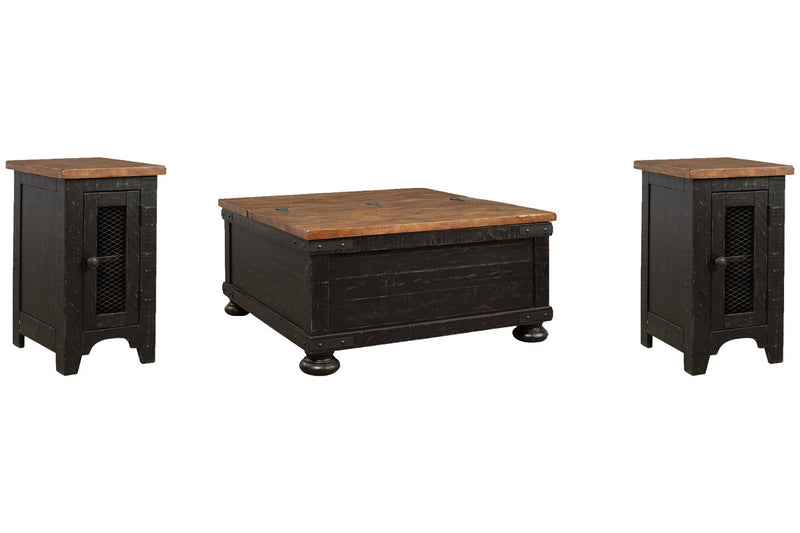 Valebeck Black/Brown Coffee Table and 2 Chairside End Tables -  Ashley - Lara Furniture