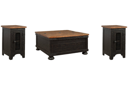 Valebeck Black/Brown Coffee Table and 2 Chairside End Tables -  Ashley - Lara Furniture