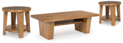 Kristiland Coffee Table with 2 End Tables in Light Brown from Ashley - Lara Furniture