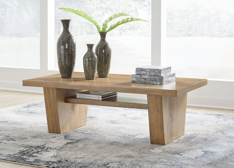 Kristiland Coffee Table with 2 End Tables in Light Brown from Ashley - Lara Furniture