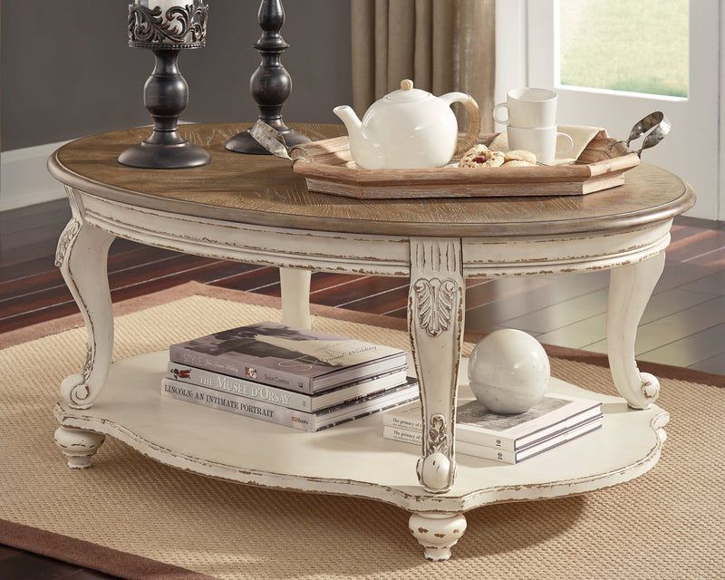 Realyn White/Brown Coffee Table with 2 End Tables from Ashley - Lara Furniture
