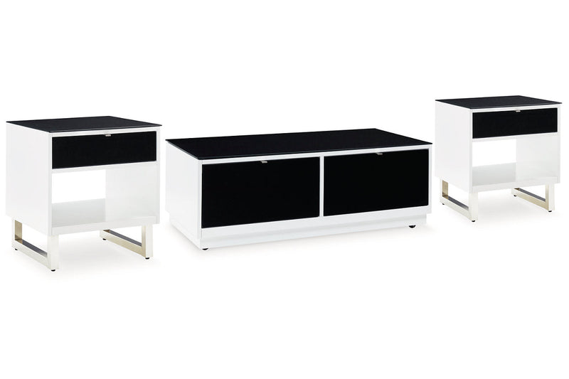 Gardoni White/Black Coffee Table and 2 End Tables -  Ashley - Lara Furniture