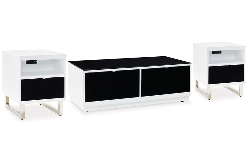 Gardoni White/Black Coffee Table and 2 Chairside End Tables -  Ashley - Lara Furniture