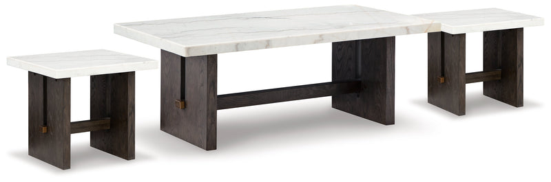 Burkhaus White/Dark Brown Coffee Table and 2 End Tables Set from Ashley - Lara Furniture