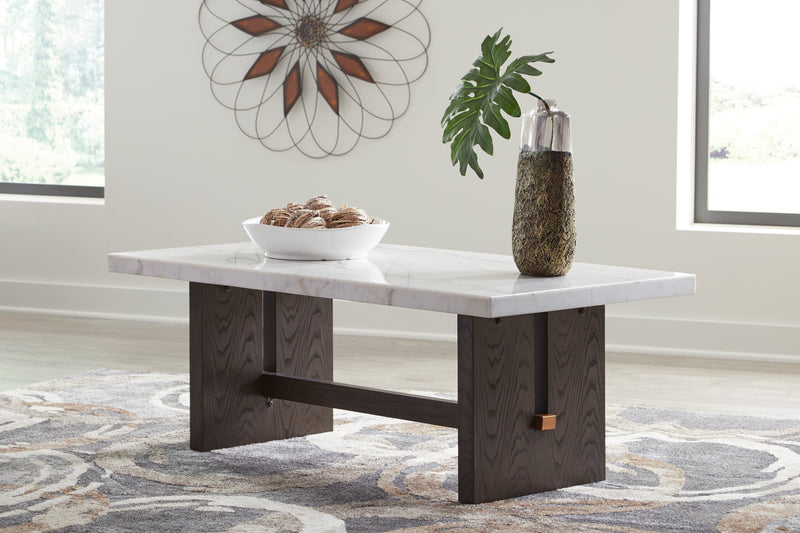 Burkhaus White/Dark Brown Coffee Table and 2 End Tables Set from Ashley - Lara Furniture
