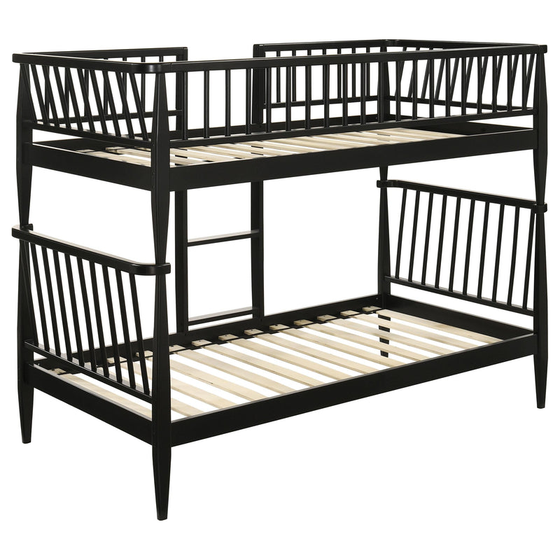 Abram Windsor Twin Over Twin Wood Bunk Bed with Ladder Black - 460061BLKT