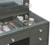 Acena 7-drawer Vanity Set with Lighting Grey High Gloss - 931145