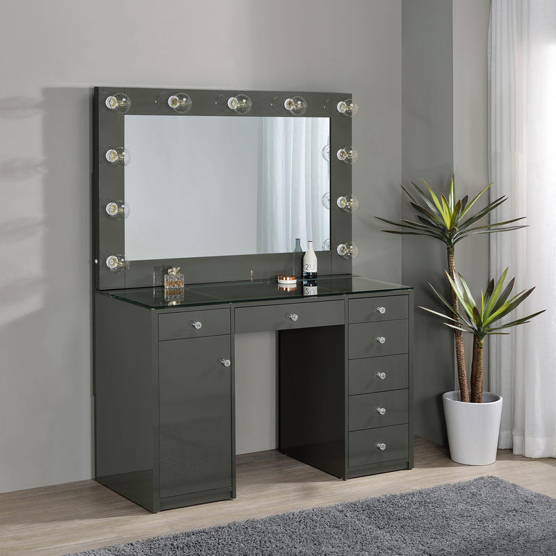 Acena 7-drawer Vanity Set with Lighting Grey High Gloss - 931145
