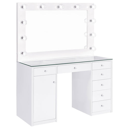 Acena 7-drawer Vanity Set with Lighting White High Gloss - 931143