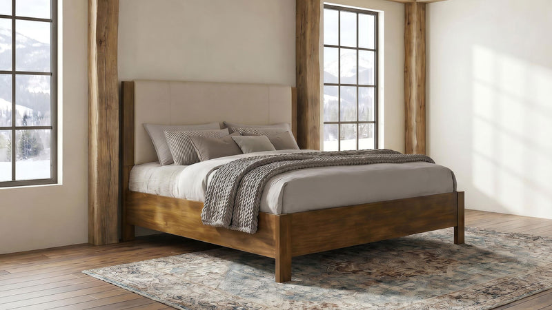Adderley California King Wood Panel Bed Cream and Warm Brown - 215851KW
