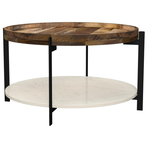 Adhvik Round Wood Top Marble Shelf Coffee Table Natural - 721888